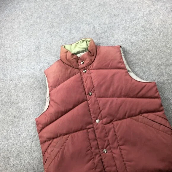 Camel Goose Down Vest Mens Medium Reversible Red Tan Puffer Quilted Snap Front - Picture 2 of 15